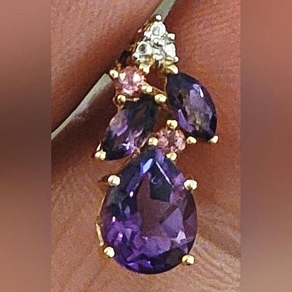 (3) #Amethysts + (2) #Citrine Post Earring set in #14K #Gold